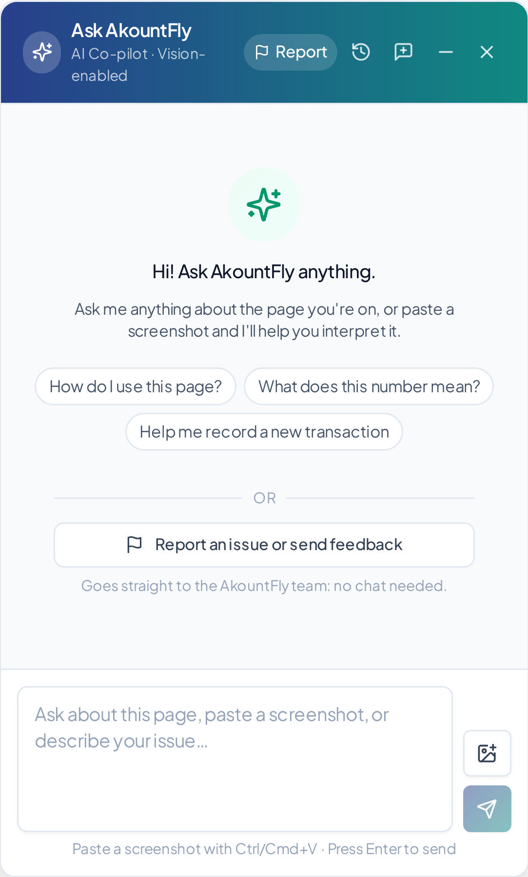 Ask AkountFly co-pilot - the real widget